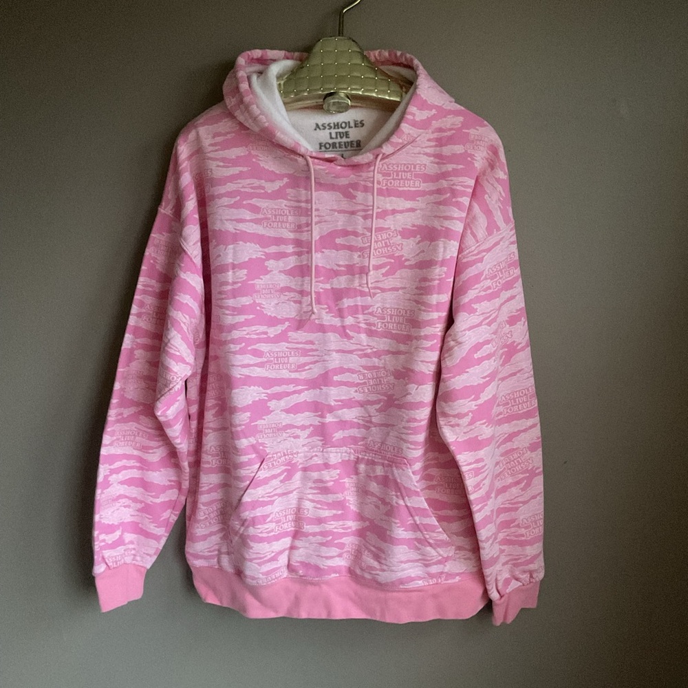 Assholes Live Forever Pink Zebra Camo Logo Hoodie, Large